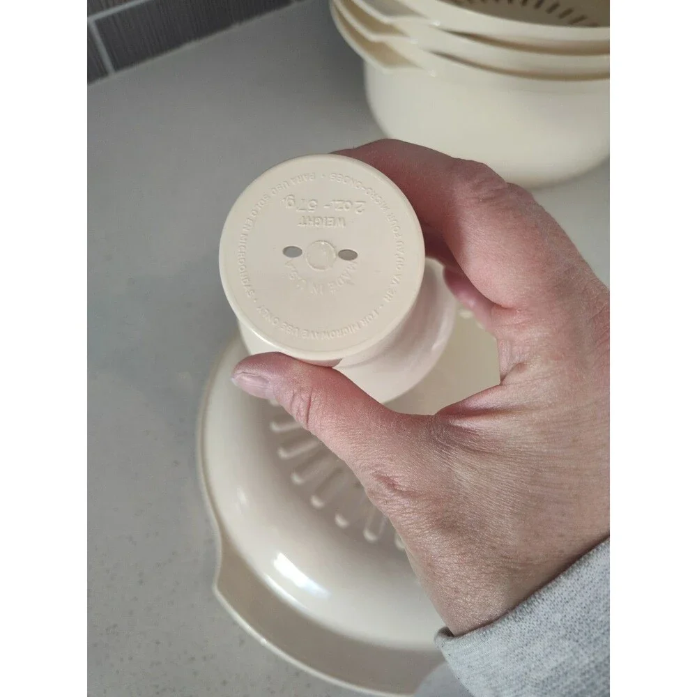 Tupperware Microwave Ultra 21 Round 3 qt, 1 3/4qt, Colander, lid, & Cone Stacked